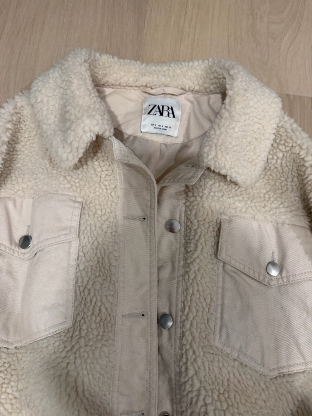 ZARA Cream Sherpa Denim-Style Jacket - Picture 2 of 4